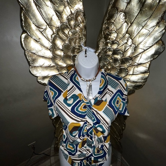 L.I.F.E. Love Is For Eternity 90s Y2K Retro Swirl Print Blouse Top Size M - Picture 12 of 12